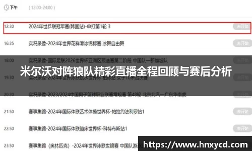 米尔沃对阵狼队精彩直播全程回顾与赛后分析